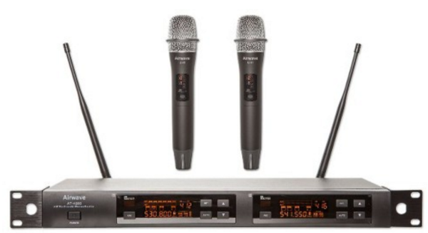 AT-4210 514-542 MHZ--- 144-CHANNEL UHF DUAL CHANNEL 2-HANDHELD WIRELESS MICROPHONE SYSTEM