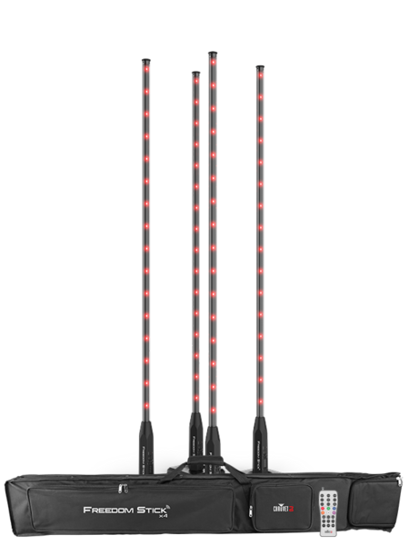 FREEDOMSTICKX4 BUNDLE OF FOUR FREE-STANDING LED ARRAY LIGHTS & 4 SLIP-ON FROSTED TUBES, BATTERY-POWERED, RF REMOTE