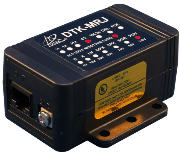 DTK-MRJ45SCPRUV 4 PAIR, 130V, RJ45 IN/OUT MODULAR JACK, 150MA SELF-RESETTABLE FUSE.