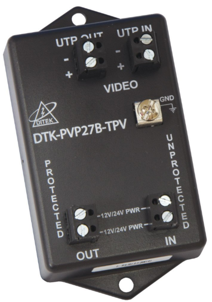 DTK-PVP27BTPV FIXED CAMERA PROTECTION, 12/24VDC POWER - UTP VIDEO IN/OUT, 6.8V CLAMP
SUPPORTS HD-CVI, AHD, HD-TVI