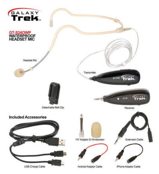 GT-S24OWPX TREK WATERPROOF HEADSET WIRELESS SYSTEM: 2.4GHZ MINI WIRELESS WATER PROOF HEADSET SYSTEM