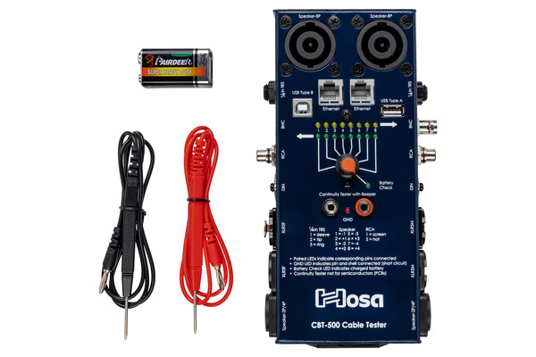 CBT-500 AUDIO CABLE TESTER DIAGNOSES SIGNAL FAILURE IN XLR, PHONE, PHONO, SPEAKON, DIN, ETHERNET, 75-OHM BNC