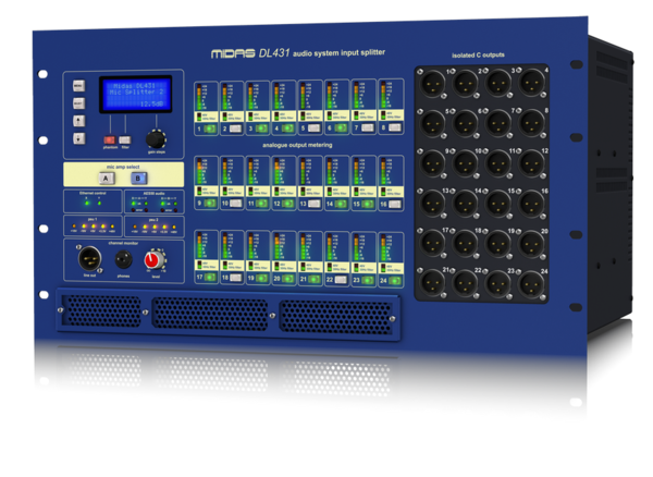 DL431-UL MIDAS INPUT SPLITTER BOX, 2 X 24 REMOTE CONTROLLED MIC PRE AMPLIFIERS, 1 X 24 FIXED GAIN MIC