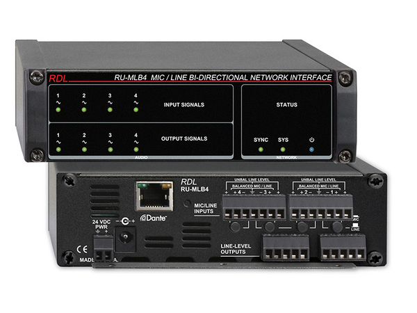 RU-MLB4 MIC/LINE BI-DIRECTIONAL NETWORK INTERFACE - 4 SWITCHABLE MIC OR LINE INPUTS, DANTE INPUT - 4 BALANCE