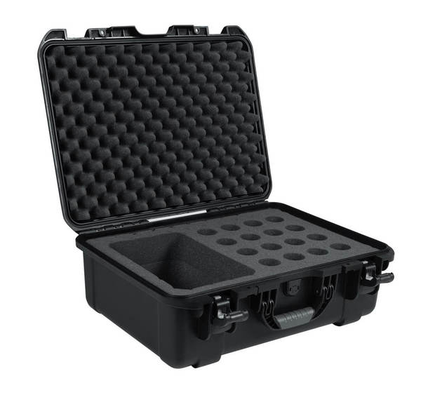GM-16-MIC-WP BLACK WATERPROOF INJECTION MOLDED CASE WITH FOAM INSERT TO ACCOMMODATE 16 HANDHELD MICS AND