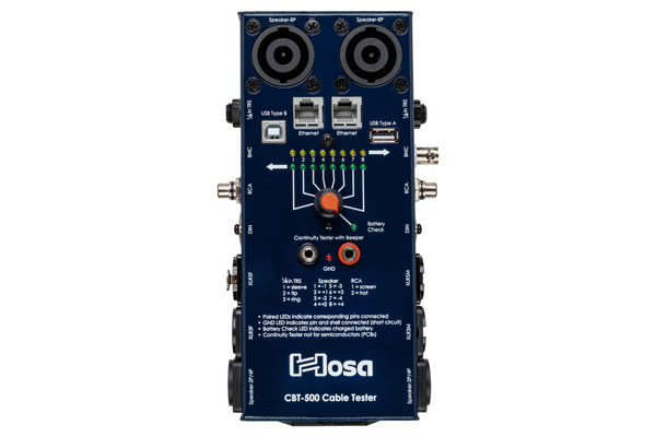 CBT-500 AUDIO CABLE TESTER DIAGNOSES SIGNAL FAILURE IN XLR, PHONE, PHONO, SPEAKON, DIN, ETHERNET, 75-OHM BNC