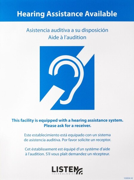 LA-303 MULTI-LINGUAL ASSISTIVE LISTENING NOTIFICATION SIGN