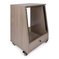 GFW-ELITESTUDIORK12-GRY ELITE FURNITURE SERIES 12U ANGLED STUDIO RACK WITH LOCKING CASTERS – DRIFTWOOD GREY FINISH