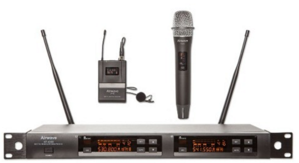 AT-4250 514-542 MHZ  144-CHANNEL UHF DUAL CHANNEL 1-HANDHELD + 1-BODYPACK COMBO WIRELESS MICROPHONE SYSTEM