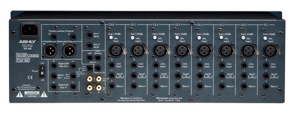 MX-508 8 INPUT STEREO RACKMOUNT MIXER WITH 3-BAND EQ & 2 AUX SENDS PER CHANNEL, BAL XLR OUTPUTS, 3RU