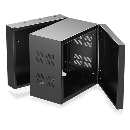 310-12 10RU HINGED WALL RACK,19" WIDE, 3-SECTION CABINET, 12" CENTER DEPTH, WITH LOCKING SOLID FRONT DOOR