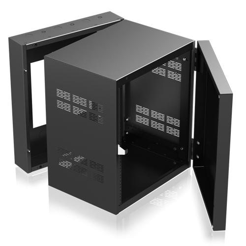 312-15 12RU HINGED 19" WIDE WALL CABINET WITH STEEL FRONT DOOR & ADJUSTABLE RAILS, 15" DEEP CENTER SECTION
