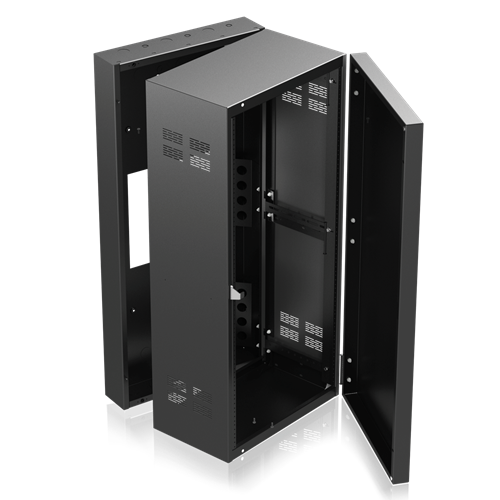 324-12 24RU 19" WIDE 3-SECTION WALL CABINET, ADJUSTABLE RAILS - 12" DEEP CENTER SECTION (18.5" OVERALL)