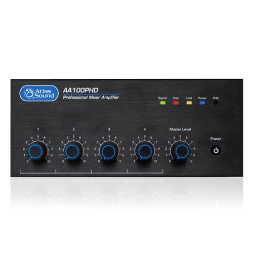 AA100PHD 4-INPUT 100W MIXER AMPLIFIER WITH AUTOMATIC SYSTEM TEST(PHD)/100W INTO 25V/70V & 4OHM LOADS