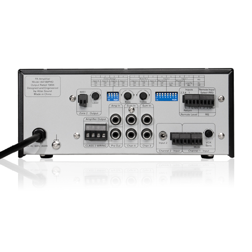 AA100PHD 4-INPUT 100W MIXER AMPLIFIER WITH AUTOMATIC SYSTEM TEST(PHD)/100W INTO 25V/70V & 4OHM LOADS