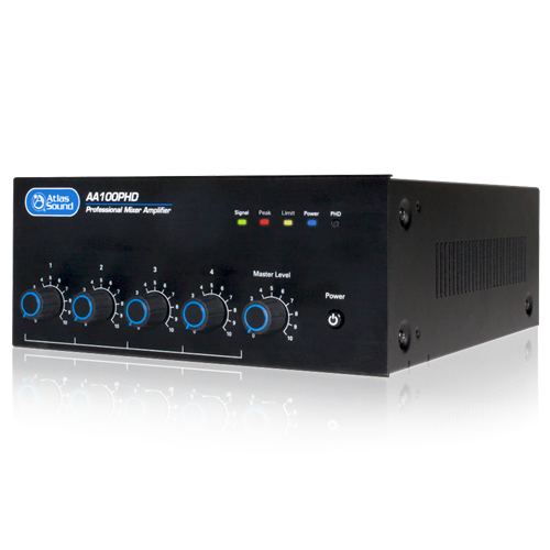 AA100PHD 4-INPUT 100W MIXER AMPLIFIER WITH AUTOMATIC SYSTEM TEST(PHD)/100W INTO 25V/70V & 4OHM LOADS