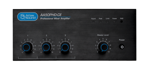 AA50PHD-CE 3-INPUT 50W MIXER AMPLIFIER WITH AUTOMATIC SYSTEM TEST (PHD), CE CERTIFIED