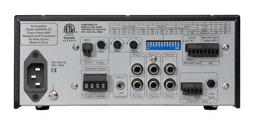 AA50PHD-CE 3-INPUT 50W MIXER AMPLIFIER WITH AUTOMATIC SYSTEM TEST (PHD), CE CERTIFIED