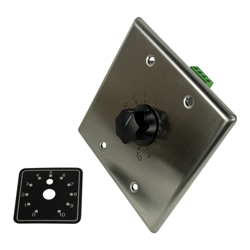E408-250 PRECISION, PLATE MOUNTED 250W ATTENUATOR, 1.5DB STEPS / 2 GANG STAINLESS STEEL PLATE