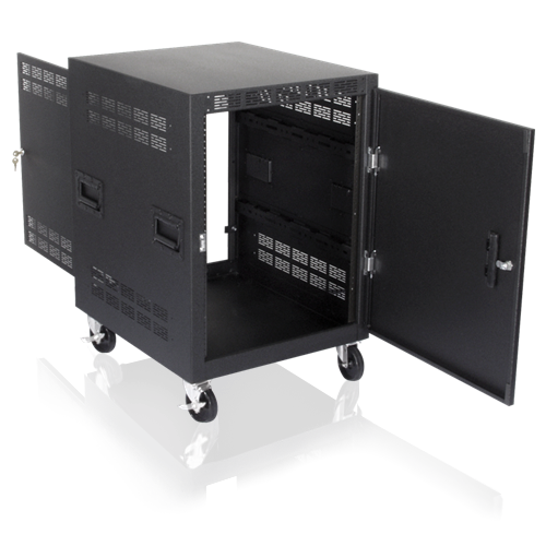 RX14-25SFD 14RU,25" DEEP, MOBILE EQUIPMENT RACK INCLUDES: CASTERS, SIDE HANDLES, AND SOLID DOORS