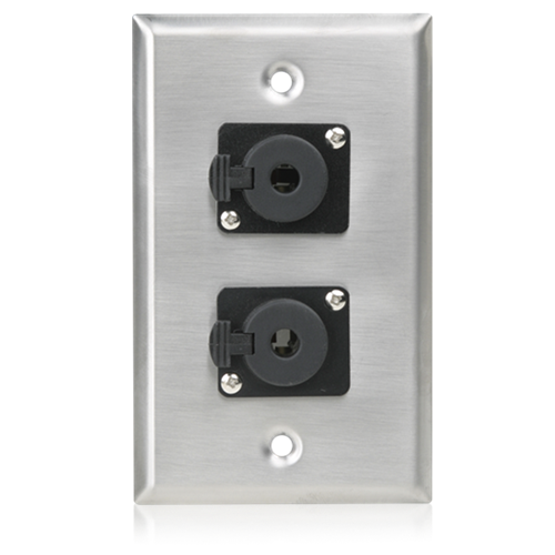 SG-QTRSL-F2 SINGLE GANG STAINLESS STEEL PLATE WITH (2) FEMALE LOCKING TRS CONNECTOR