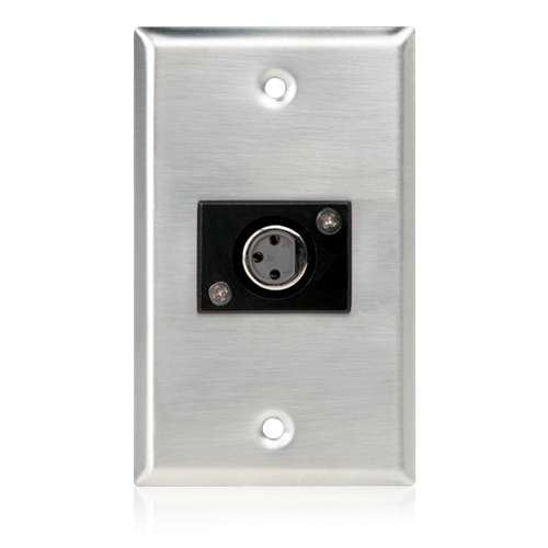 SG-XLR-F1 SINGLE GANG STAINLESS STEEL WALL PLATE WITH (1) FEMALE 3 PIN XLR