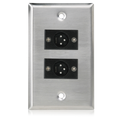 SG-XLR-M2 SINGLE GANG STAINLESS STEEL PLATE WITH (2) MALE 3 PIN XLR