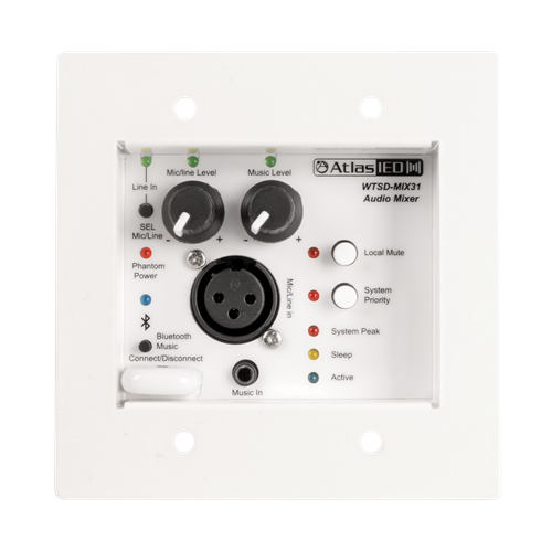 WTSD-MIX31K INDOOR/OUTDOOR WALL MIXER PLATE -3X1 MIC/LINE/BLUETOOTH/AUX MIXER W/OPTIONAL DANTE NETWORK INTERFACE