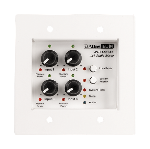 WTSD-MIX41K WTSD INDOOR/OUTDOOR ANALOG WALL 4X1  MIC/LINE MIXER W/OPTIONAL DANTE AUDIO NETWORK INTERFACE