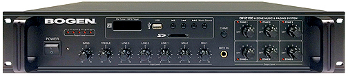 DRZ120 6-ZONE MUSIC & PAGING SYSTEM -  COMBINES AMP,  DIGITAL FM TUNER, MP3 PLAYER & SEVEN (7) AUDIO INPUTS