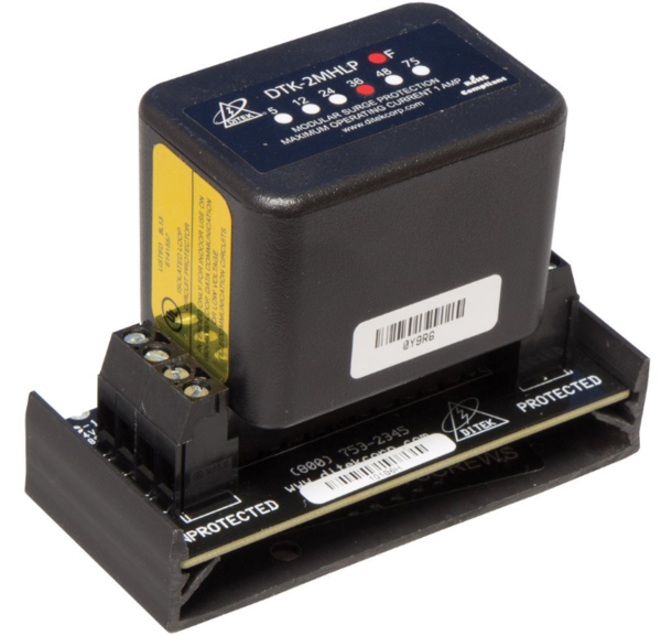 DTK-2MHLP36FWB 36V, 2 PAIR, MODULAR ALAM PANEL PROTECTOR & BASE W/ 1A FUSE, UL497B LISTED