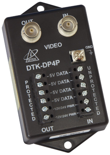 DTK-DP4P PTZ CAMERA PROTECTION,  12/24VDC POWER - BNC COAX VIDEO IN/OUT 2.8V CLAMP - 2 PAIR SIGNAL,