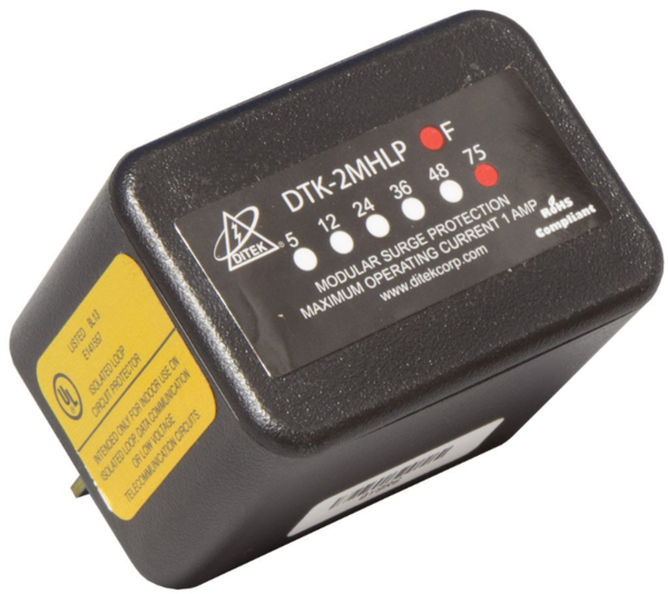 DTK-2MHLP75F 75V, 2 PAIR, MODULAR ALAM PANEL PROTECTOR W/ 1A FUSE, UL497B LISTED