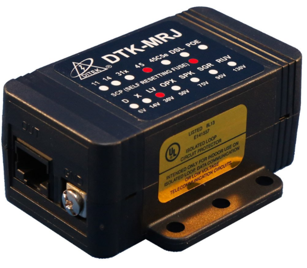 DTK-MRJ45SCPLV 4 PAIR, 30V, RJ45 IN/OUT MODULAR JACK, 150MA SELF-RESETTABLE FUSE.