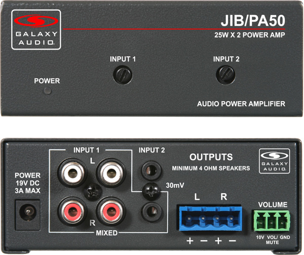 JIB/PA50 AMPLIFIER SMALL FORMAT,  2 X 25W @ 4 OHM , 2X14W @ 8 OHM