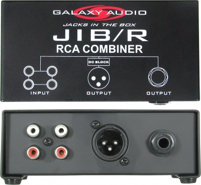 JIBR JIB/R RCA COMBINER - SUMS TWO STEREO RCA (CD OR TAPE PLAYERS) INTO ONE MONO XLR OR 1/4" OUTPUT