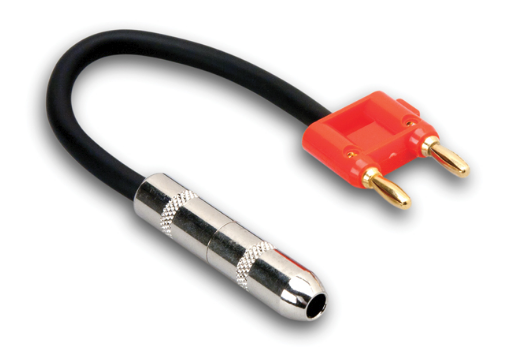 BNP-116RD SPEAKER ADAPTOR, HOSA 1/4 IN TS TO DUAL BANANA, 6 IN, RED