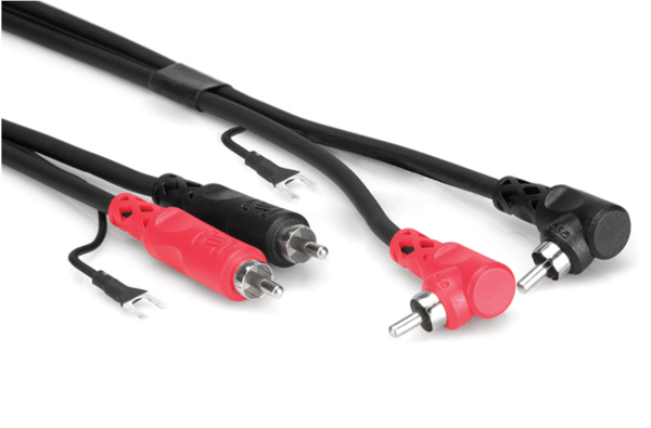 CRA-201DJ STEREO INTERCONNECT, DUAL RCA TO DUAL RIGHT-ANGLE RCA WITH GROUND WIRE, 1 M