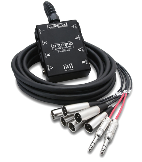 SH-6X2-50 PRO-CONEX LITTLE BRO' SUB SNAKE, HOSA 6 X XLR SENDS AND 2 X 1/4 IN TRS RETURNS, 50 FT