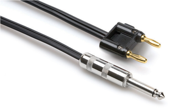 SKZ-610BN SPEAKER CABLE, HOSA 1/4 IN TS TO DUAL BANANA, BLACK ZIP, 10 FT