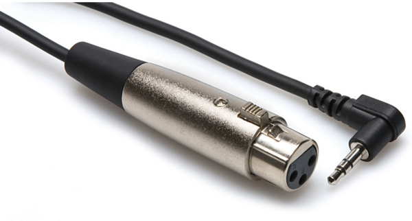 XVS-102F CAMCORDER MICROPHONE CABLE, XLR3F TO RIGHT-ANGLE 3.5 MM TRS, 2 FT
