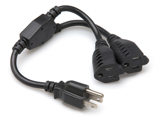 YAC-407 POWER EXTENSION Y CABLE, DUAL NEMA 5-15R TO NEMA 5-15P, 18 AWG X 3 OFC