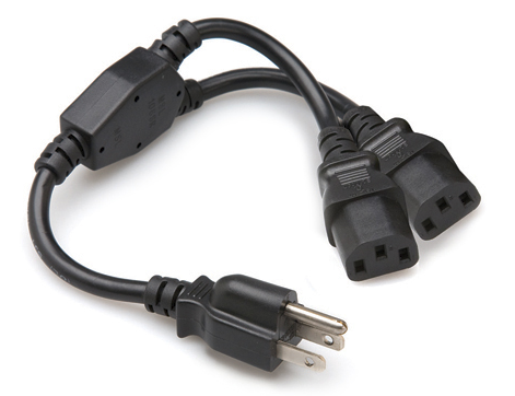 YIE-406 POWER Y CABLE, DUAL IEC C13 TO NEMA 5-15P, 1.5 FT