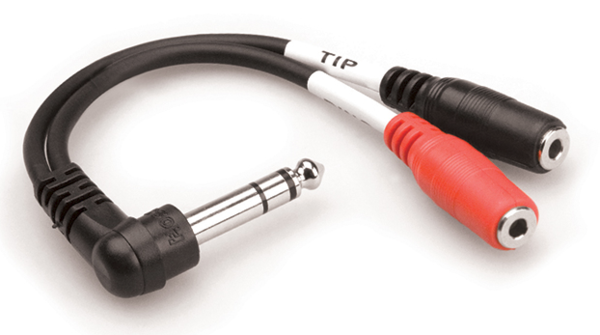 YPM-523 STEREO BREAKOUT, RIGHT-ANGLE 1/4 IN TRS TO DUAL 3.5 MM TRSF