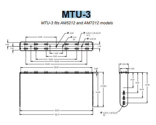 MTU-3-WH U BRACKET FOR MODELS AM7212/XX AND AM5212/XX. WHITE FINISH.