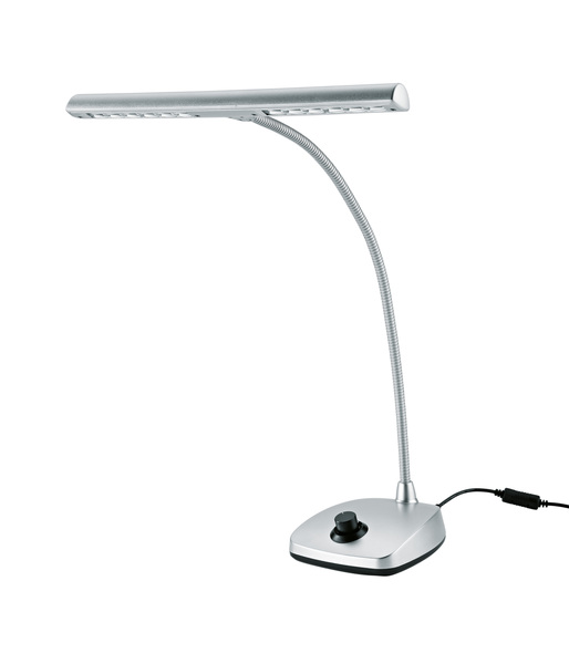 12298.090.63 SILVER LED PIANO LAMP,3000K,12 LEDS,2500 LUX,VARIABLE DIMMER SWITCH,FLEXIBLE GOOSENECK(16.338" LONG)