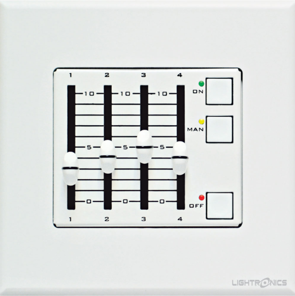 AF2104 4 SCENE FADER STATION, FADER SCENE CONTROL, STATUS LEDS, 2 GANG BOX, WHITE ONLY