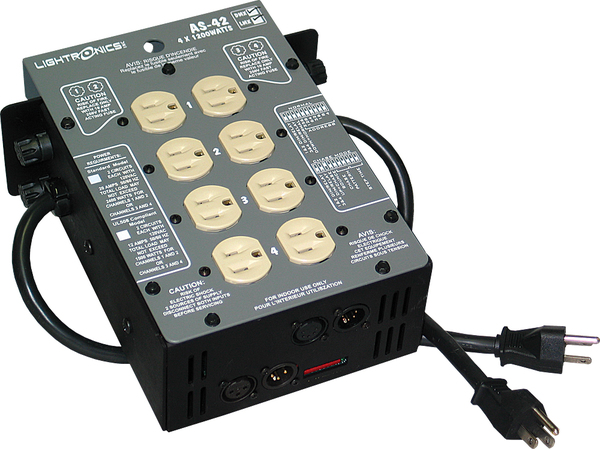 AS42D 4 CH, 1200W PER CHANNEL, 8 BUILT IN CHASES, DMX-512 (5 PIN) & LMX-128,