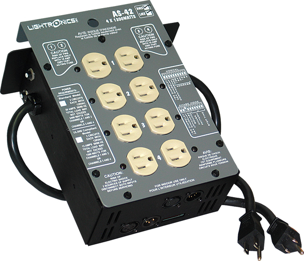 AS42DC 4 CH, 1200W PER CHANNEL, 8 BUILT IN CHASES, DMX-512 (5 PIN) & LMX-128,
