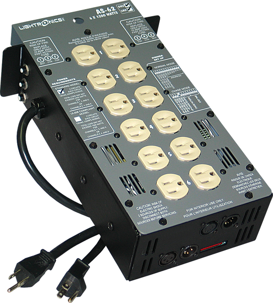 AS62DC LIGHTRONICS PORTABLE DIMMER - 6 CH, 1200W PER CHANNEL, 8 BUILT IN CHASES, DMX-512 (5 PIN) & LMX-128